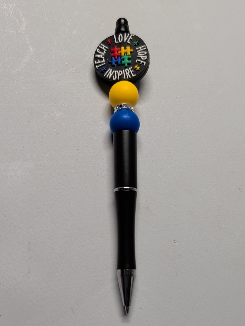 Teach Love Hope Inspire Puzzle Bead Pen - Yellow & Blue